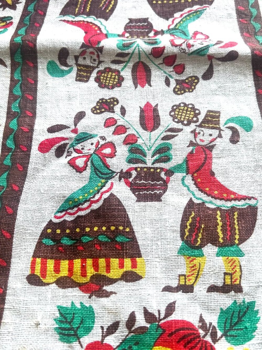 Vintage Thanksgiving Pennsylvania dutch folk art tea towel